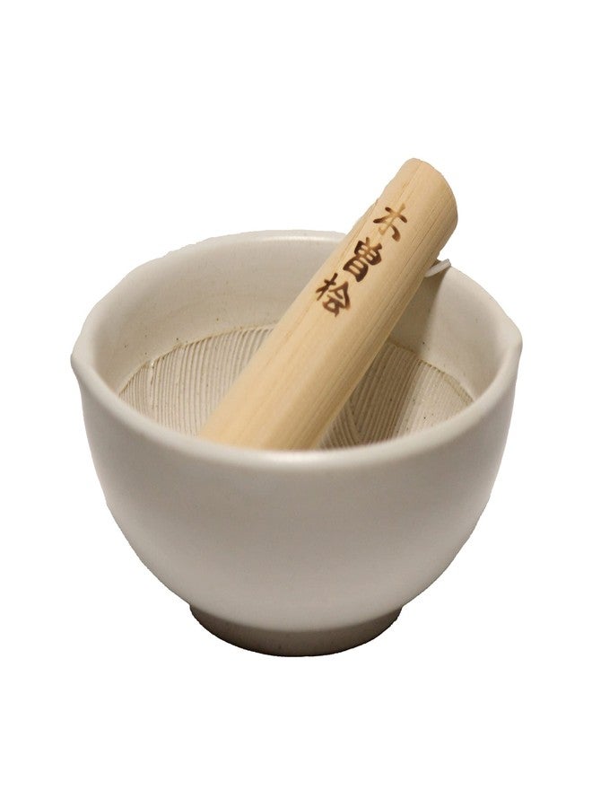 Mino Ware Made in Japan Ripple Ridge Mortar and Pestle (uribachi and Surikogi Set Small 4.92Inches for Both Right and Left Handed Ivory Authentic Mino Ware Pottery M87853 - Image 1